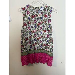 J Jill Sleeveless Floral tunic Bottom Pleated Ruffle Flowy Medium